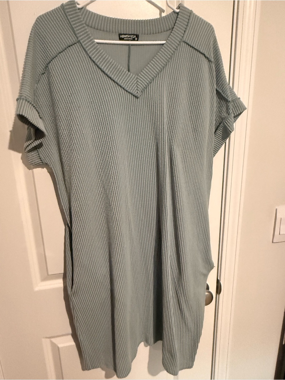 HEIMISH USA Sage Ribbed V-Neck Midi Dress